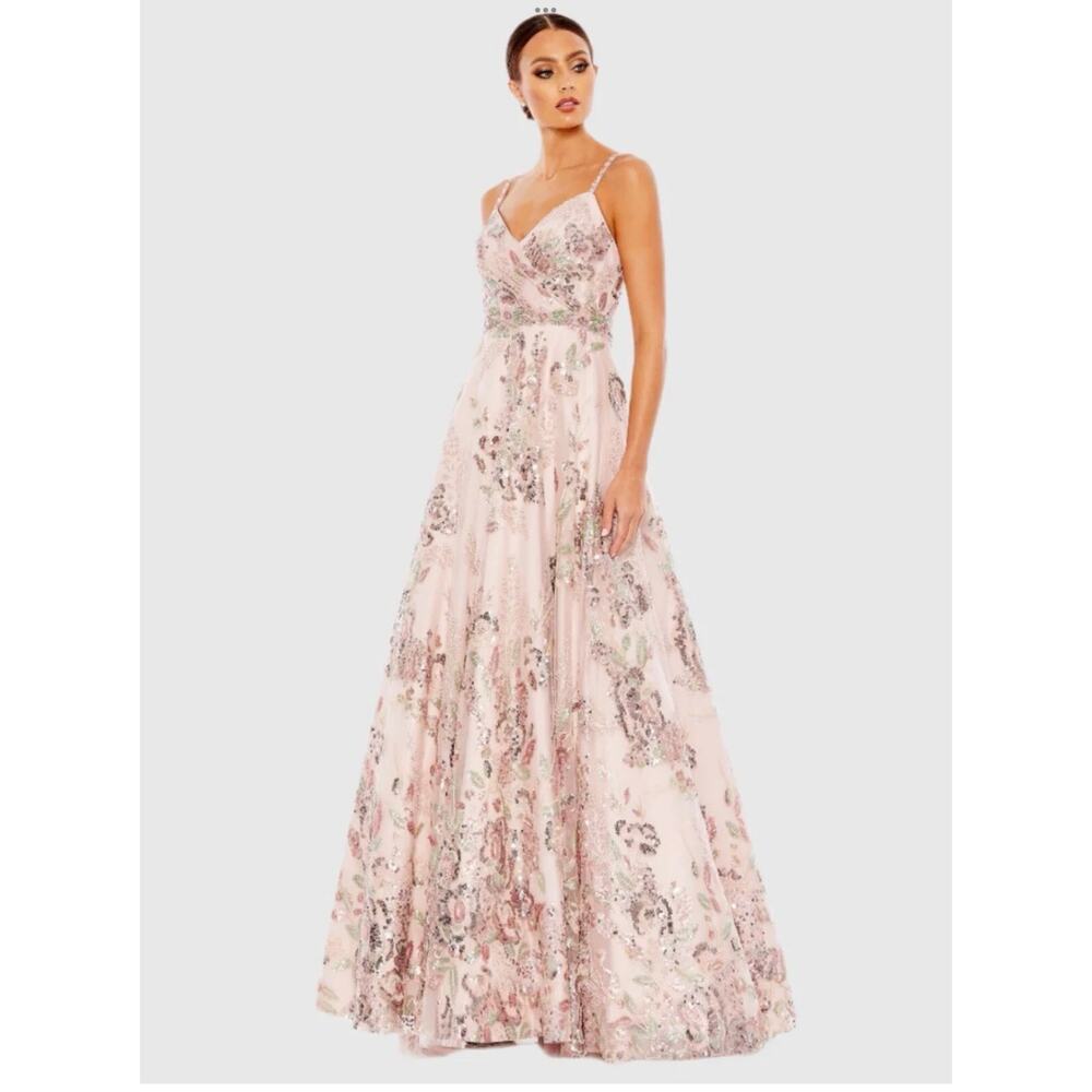 Stunning Mac Duggal Pink Sequined Beaded Tulle Gown Sz 4 (NWOT)